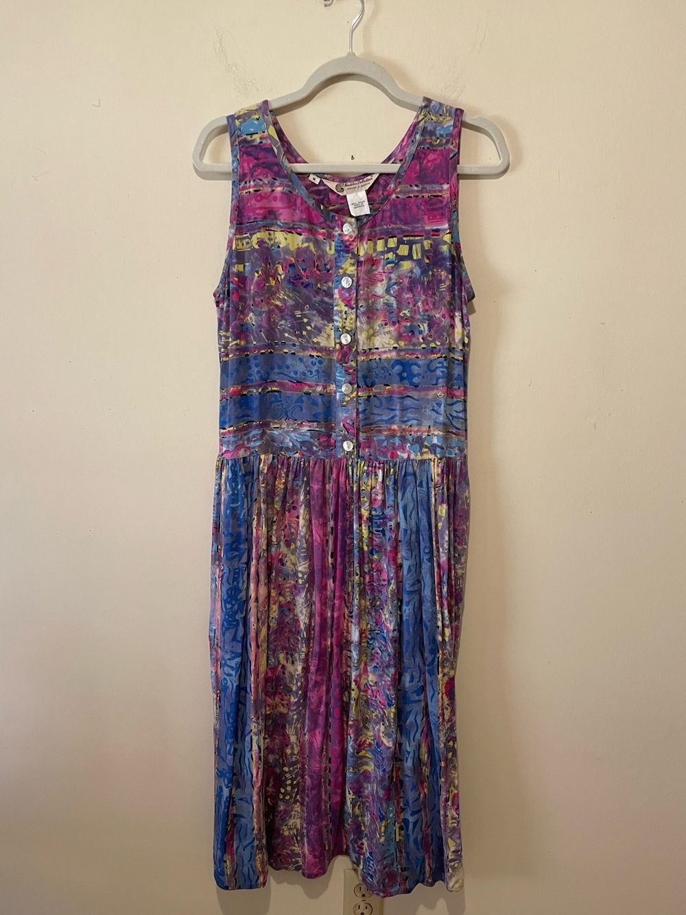 Nautilus Collection Bohemian Colorful Sleeveless w/Pockets Dress. Rayon. Sz M.